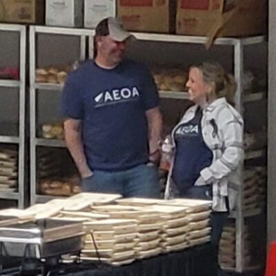 AEOA staff volunteers Chris Wolf and Kristine Norberg standby to help serve lunch at Senior Expo 2026.