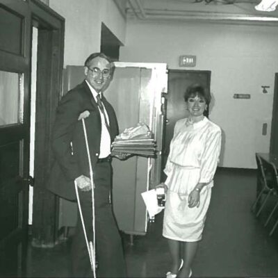 Marilyn Ocepek pictured with former AEOA Executive Director Harlan Tardy in Virginia offices. Tardy was director from 1991 to 2016.