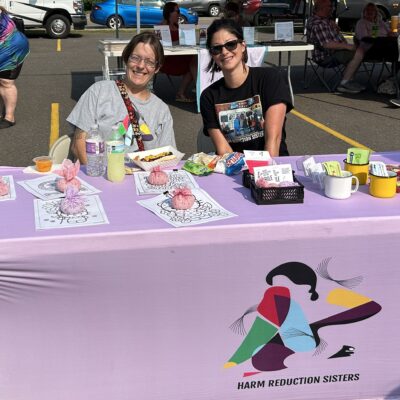 Harm Reduction Sisters shared information and education along with Narcan/Naloxone during AEOA’s block party on Thursday, July 23, 2026.